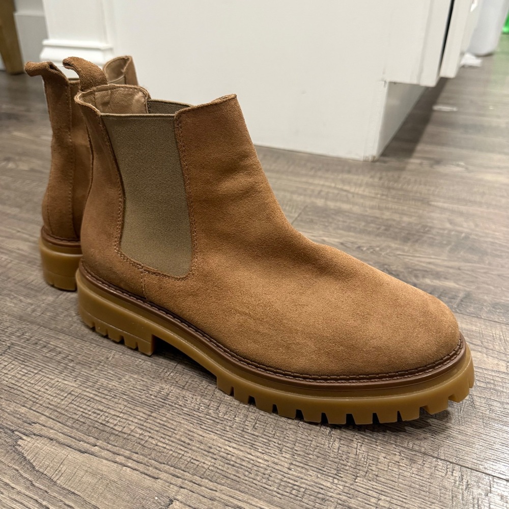 Enzo Tesoti Tan Suede Lug Sole Chelsea Ankle Boots Made in Spain Womens 40